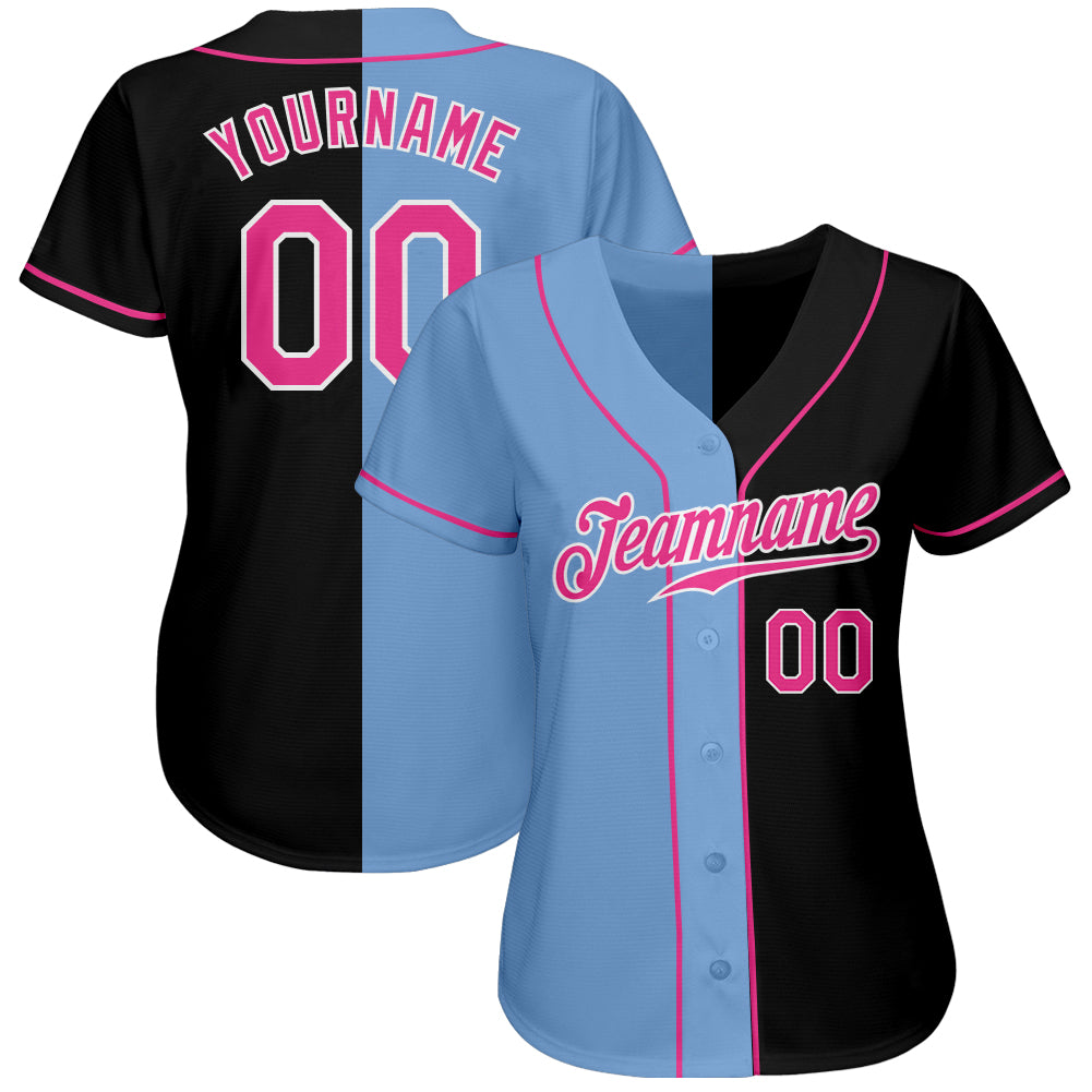 Custom Black White Pinstripe Pink-Light Blue Authentic Baseball