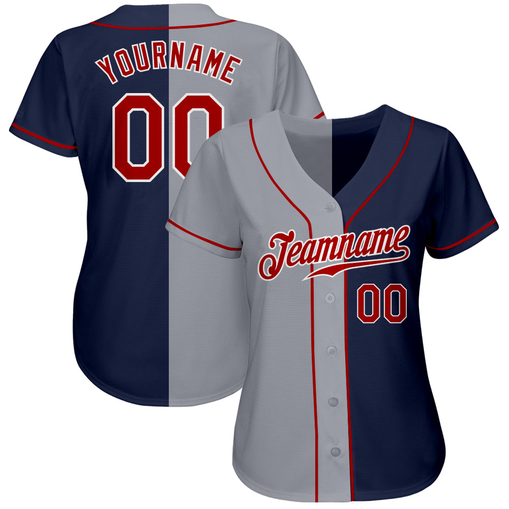 Custom Baseball Jersey Red White-Navy Authentic Two Tone