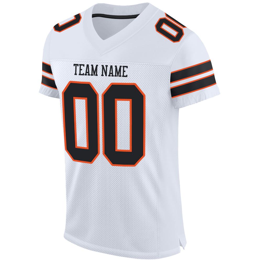 Custom Team Orange Football Authentic Black Mesh Jersey White