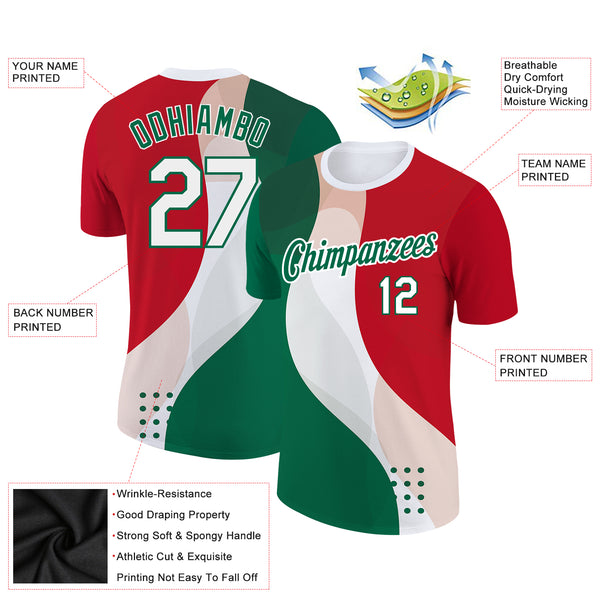 Custom Baseball Jersey Kelly Green Red-White 3D Mexico Authentic Women's Size:L