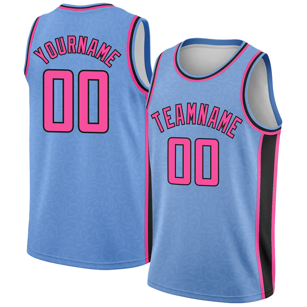 Custom Light Blue Pink-Black Flower Authentic City Edition Basketball Jersey