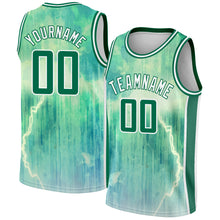 Load image into Gallery viewer, Custom Pea Green Kelly Green-White Abstract Watercolor Monsoon Authentic City Edition Basketball Jersey
