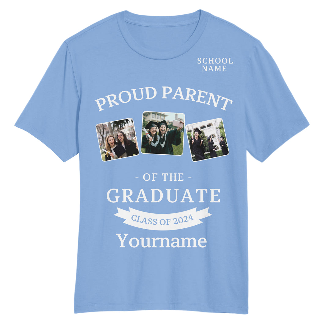 Custom Light Blue White 3D Graduation Performance T-Shirt