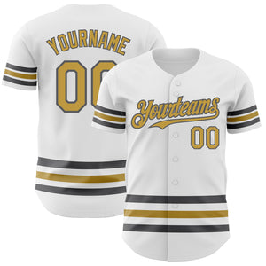 Custom White Old Gold-Steel Gray Line Authentic Baseball Jersey