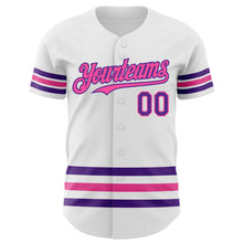 Load image into Gallery viewer, Custom White Purple-Pink Line Authentic Baseball Jersey
