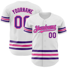 Load image into Gallery viewer, Custom White Purple-Pink Line Authentic Baseball Jersey
