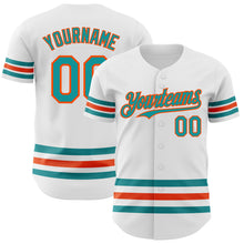 Load image into Gallery viewer, Custom White Teal-Orange Line Authentic Baseball Jersey
