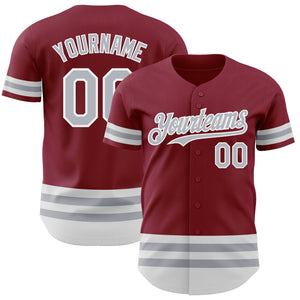 Custom Crimson Gray-White Line Authentic Baseball Jersey