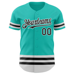 Custom Aqua Black-White Line Authentic Baseball Jersey