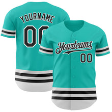 Load image into Gallery viewer, Custom Aqua Black-White Line Authentic Baseball Jersey
