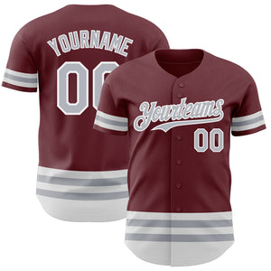 Custom Burgundy Gray-White Line Authentic Baseball Jersey