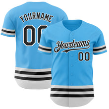 Load image into Gallery viewer, Custom Sky Blue Black-White Line Authentic Baseball Jersey
