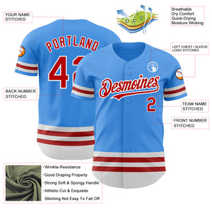 Custom Electric Blue Red-White Line Authentic Baseball Jersey