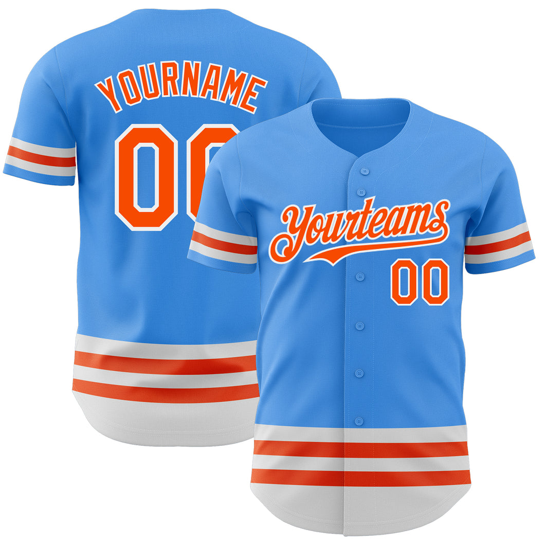 Custom Electric Blue Orange-White Line Authentic Baseball Jersey