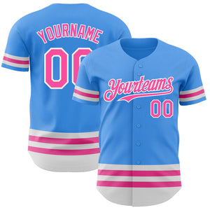 Custom Electric Blue Pink-White Line Authentic Baseball Jersey