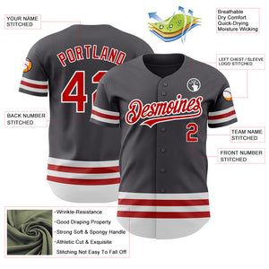 Custom Steel Gray Red-White Line Authentic Baseball Jersey