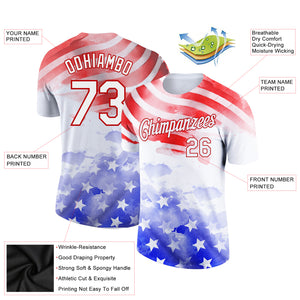 Custom White Red-Royal 3D American Flag Patriotic Performance T-Shirt