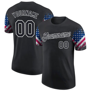 Custom Black White 3D American Flag Patriotic Performance T-Shirt