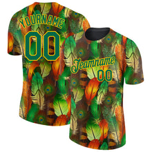 Load image into Gallery viewer, Custom Black Kelly Green-Yellow Feathers 3D Pattern Design Feathers Performance T-Shirt
