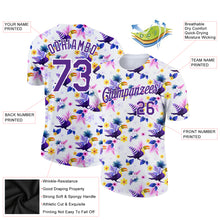 Load image into Gallery viewer, Custom White Purple 3D Pattern Design Tropical Hawaii Flower With Bird Performance T-Shirt
