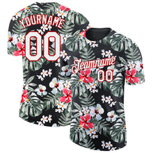 Load image into Gallery viewer, Custom Black White-Red 3D Pattern Design Tropical Hawaii Plant Performance T-Shirt
