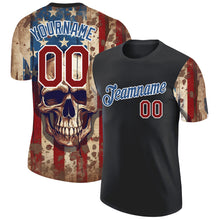 Load image into Gallery viewer, Custom Black Crimson-Blue 3D Skull With American Flag Performance T-Shirt
