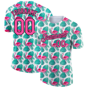 Custom White Pink-Black 3D Pattern Design Tropical Hawaii Flamingo Performance T-Shirt