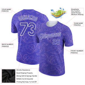 Custom Dark Purple White 3D Pattern Design Dragon Performance T-Shirt