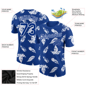 Custom Royal White 3D Pattern Design Tropical Palm Leaf Performance T-Shirt