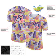 Load image into Gallery viewer, Custom White Medium Pink-Navy 3D Pattern Design Hawaii Palm Leaves Performance T-Shirt
