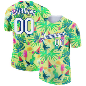 Custom Neon Yellow White-Royal 3D Pattern Design Hawaii Summer Holiday Performance T-Shirt