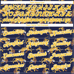 Custom Navy Gold-White 3D Pattern Design Tiger Performance T-Shirt