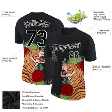 Custom Black White 3D Pattern Design Tiger Performance T-Shirt