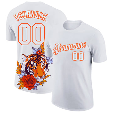 Custom White Orange 3D Pattern Design Tiger Performance T-Shirt