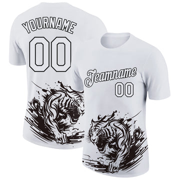 Custom White Black 3D Pattern Design Tiger Performance T-Shirt