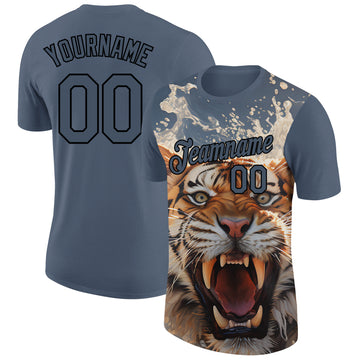 Custom US Navy Blue Black 3D Pattern Design Tiger Performance T-Shirt