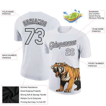 Custom White Black 3D Pattern Design Tiger Performance T-Shirt