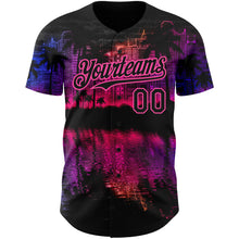 Load image into Gallery viewer, Custom Black Pink 3D Pattern Design Hawaii Palm Trees Authentic Baseball Jersey
