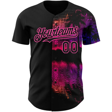 Custom Black Pink 3D Pattern Design Hawaii Palm Trees Authentic Baseball Jersey