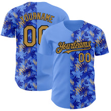 Load image into Gallery viewer, Custom Light Blue Old Gold-Black 3D Pattern Design Tropical Hawaii Palm Leaves Authentic Baseball Jersey
