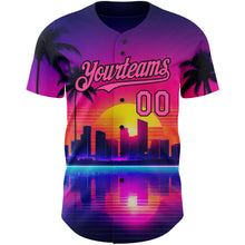 Load image into Gallery viewer, Custom Purple Pink-Black 3D Miami Palm Trees City Edition Authentic Baseball Jersey
