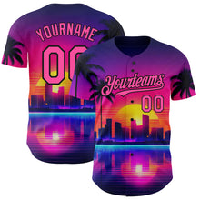 Load image into Gallery viewer, Custom Purple Pink-Black 3D Miami Palm Trees City Edition Authentic Baseball Jersey
