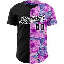 Load image into Gallery viewer, Custom Pink Black-White 3D Pattern Design Tropical Flower And Hawaii Palm Leaves Authentic Baseball Jersey
