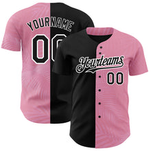 Load image into Gallery viewer, Custom Medium Pink Black-White 3D Pattern Design Tropical Hawaii Palm Leaves Authentic Baseball Jersey
