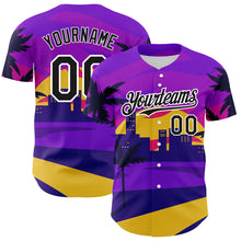 Load image into Gallery viewer, Custom Purple Black-White 3D Pattern Design Hawaii Palm Trees Authentic Baseball Jersey
