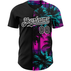 Custom Pink Black-White 3D Pattern Design Beach Hawaii Palm Trees Authentic Baseball Jersey