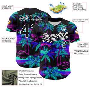 Custom Black White 3D Pattern Design Beach Hawaii Palm Trees Authentic Baseball Jersey