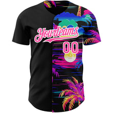 Load image into Gallery viewer, Custom Black Pink-White 3D Pattern Design Beach Hawaii Palm Trees Authentic Baseball Jersey
