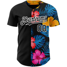 Load image into Gallery viewer, Custom Black White 3D Pattern Design Tropical Flower And Hawaii Palm Leaves Authentic Baseball Jersey
