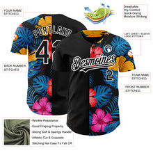 Load image into Gallery viewer, Custom Black White 3D Pattern Design Tropical Flower And Hawaii Palm Leaves Authentic Baseball Jersey
